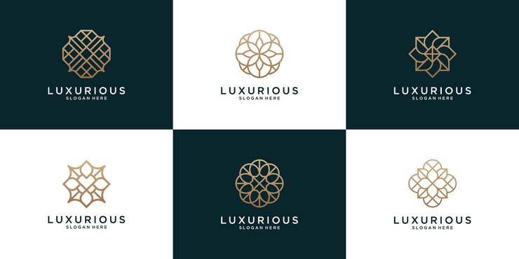 Conjunto de diseño de logotipo de adorno floral minimalista