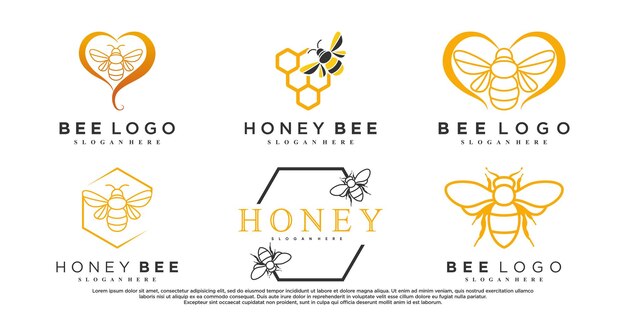 Conjunto de diseño de logotipo de animales de abeja de miel con elemento creativo Vector Premium