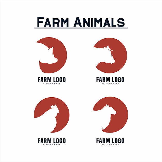 Conjunto de diseño de logotipo de animales de granja.