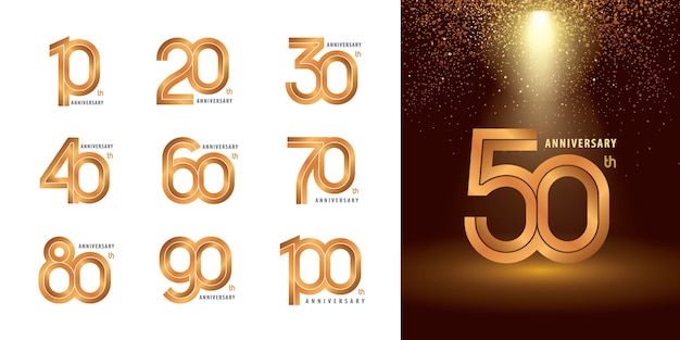 Conjunto de diseño de logotipo de aniversario de 10 a 100, logotipo de años celebrar aniversario