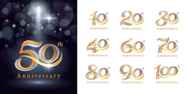 Conjunto de diseño de logotipo de aniversario, logotipo clásico elegante, letras de números Serif vintage y retro