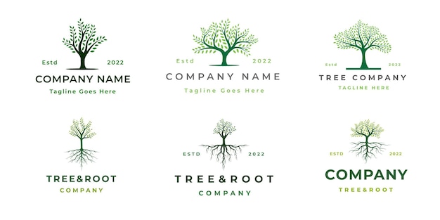 Conjunto de diseño de logotipo de árbol