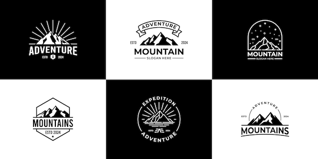 Vector conjunto de diseño de logotipo de aventura de montaña insignia de emblema vintage ilustración vectorial de símbolo al aire libre