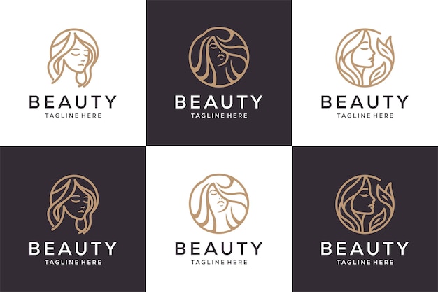 Conjunto de diseño de logotipo de belleza de lujo para salon de maquillaje y spa de cuidado de la belleza