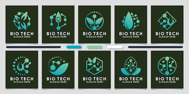 Conjunto de diseño de logotipo de bio tecnología con elemento creativo vector premium