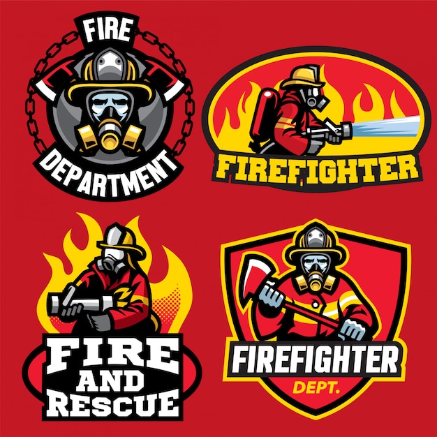 Conjunto de diseño de logotipo de bombero