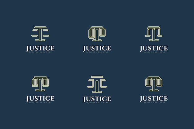 Conjunto de diseño de logotipo de bufete de abogados en estilo de línea
