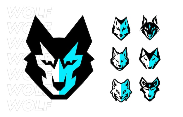 conjunto de diseño de logotipo de cabeza de lobo