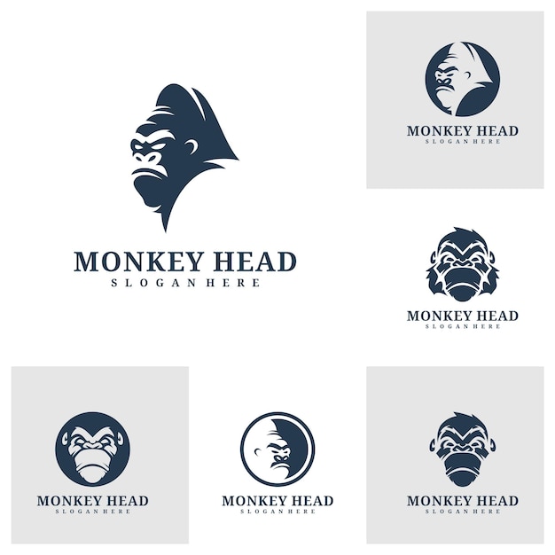Conjunto de diseño de logotipo de cabeza de mono vectorial Angry Monkey concepto de ilustración de logotipo