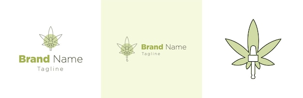 Conjunto de diseño de logotipo de cannabidiol, símbolo de medicina alternativa, concepto de emblema de aceite de cbd, marihuana editable