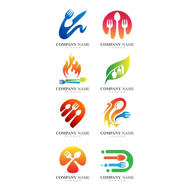 conjunto de diseño de logotipo de comida y restaurante