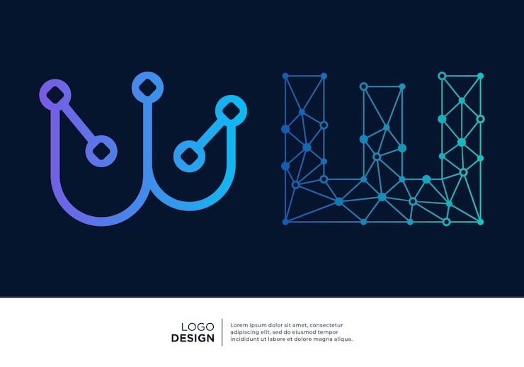 Vector conjunto de diseño de logotipo de conexión de datos digital con la letra w