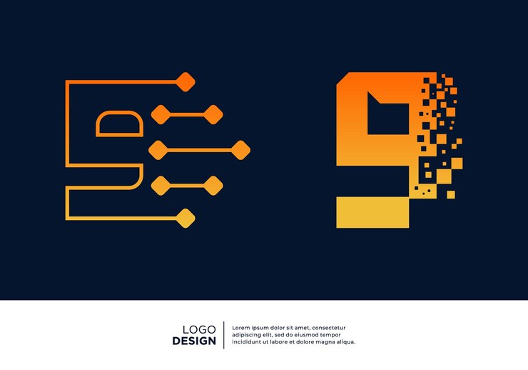 Vector conjunto de diseño de logotipo de conexión de datos digital número 9