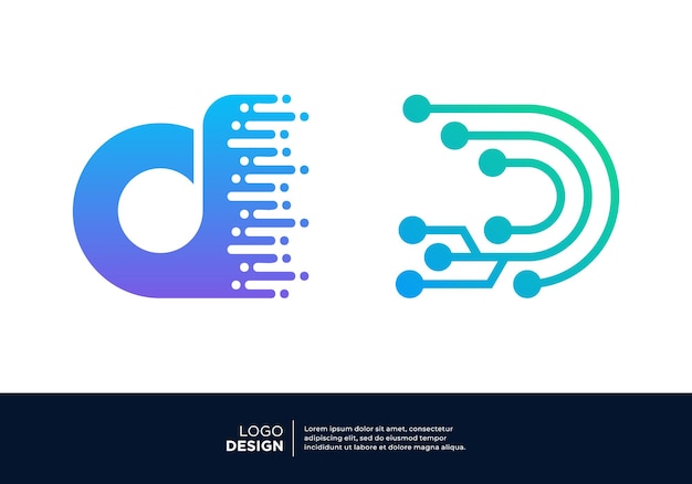Conjunto de diseño del logotipo de la conexión de datos digitales de la letra D