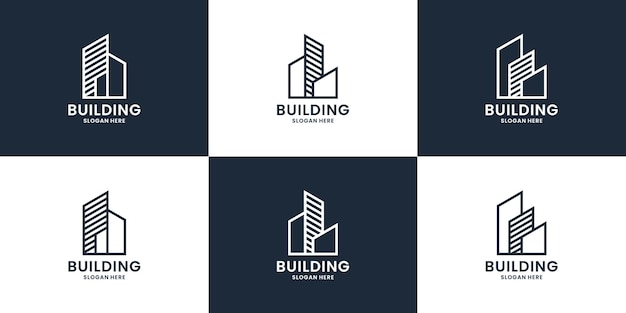 Conjunto de diseño de logotipo de construcción para empresa inmobiliaria.
