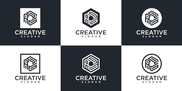 Conjunto de diseño de logotipo creativo hexágono monograma letra a