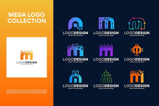 Conjunto de diseño de logotipo creativo de la letra M Símbolo abstracto para la tecnología digital