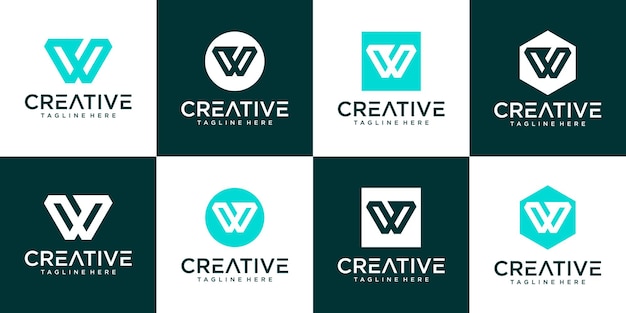 Conjunto de diseño de logotipo creativo monograma letra w vector premium