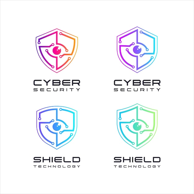 Conjunto de diseño de logotipo Cyber Security Shield And Eye con lineal y puntos para tecnología digital