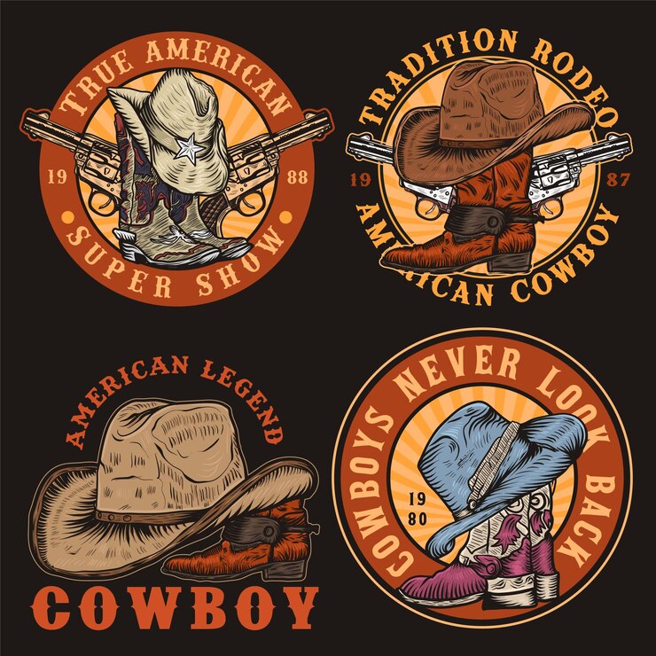 Vector conjunto de diseño de logotipo dibujado a mano de cowboy vintage emblema de logotipo vintage