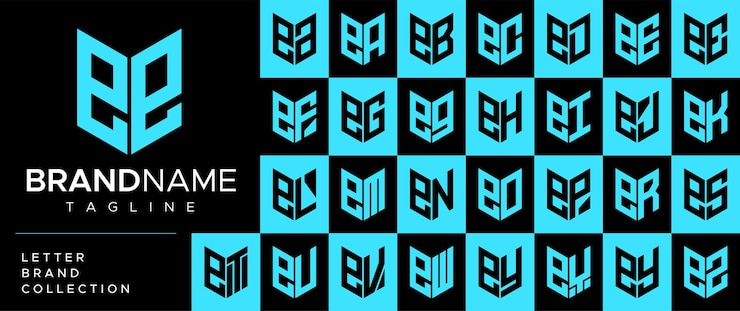 Vector conjunto de diseño de logotipo e ee de letra de escudo de línea moderna logotipo e inicial de seguridad simple