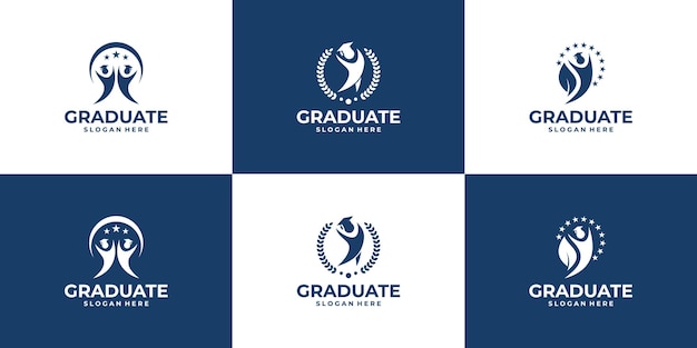 Conjunto de diseño de logotipo de emblema de educación y graduación