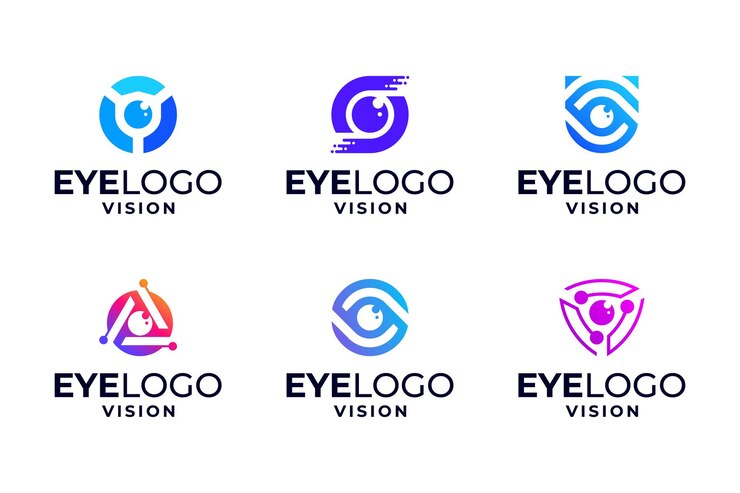 Vector conjunto de diseño del logotipo del escudo de visión logotipo de la cámara de seguridad