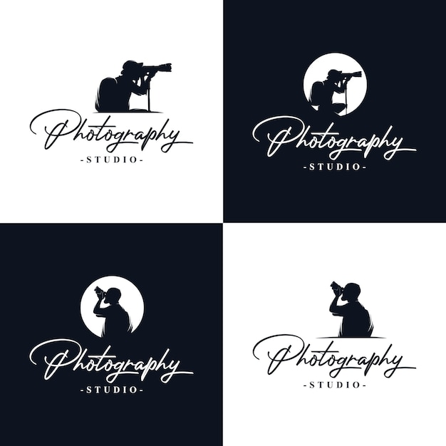 Conjunto de diseño de logotipo de estudio de fotógrafo, símbolo de camarógrafo