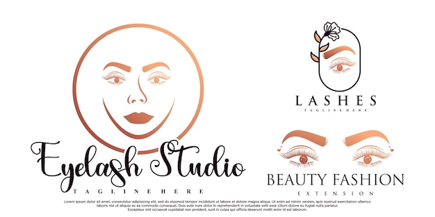 Conjunto de diseño de logotipo de extensión de pestañas de belleza con elemento creativo vector premium