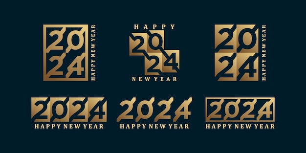 Conjunto de diseño de logotipo de feliz año nuevo 2024