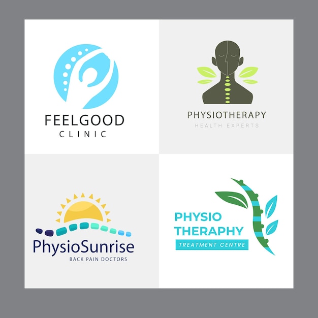 Conjunto de Diseño de Logotipo de Fisioterapia Colección Cuidado de la Salud Humana Psicología Terapia de la Mente Saludable Mas