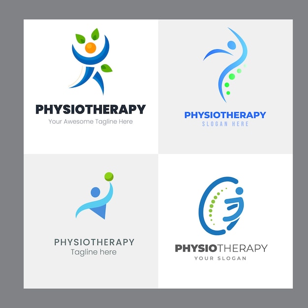 Conjunto de Diseño de Logotipo de Fisioterapia Colección Cuidado de la Salud Humana Psicología Terapia de la Mente Saludable Mas
