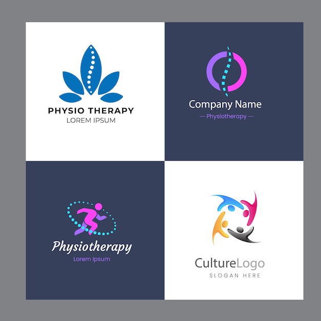 Conjunto de Diseño de Logotipo de Fisioterapia Colección Cuidado de la Salud Humana Psicología Terapia de la Mente Saludable Mas