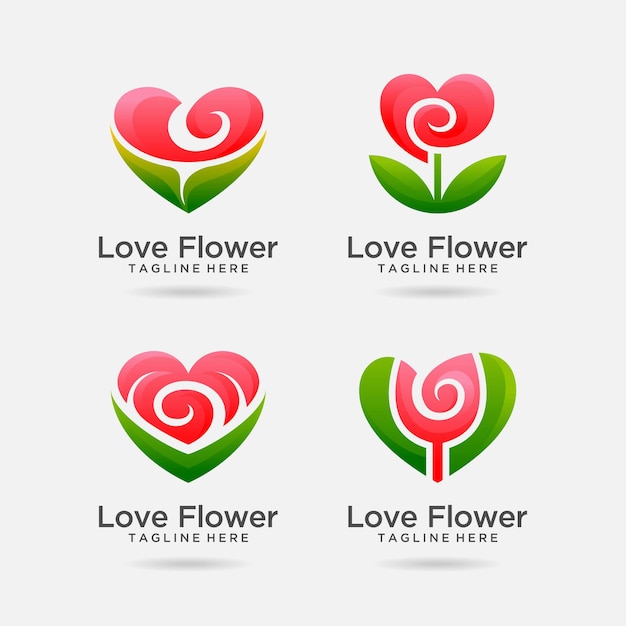 Conjunto de diseño de logotipo de flor de amor