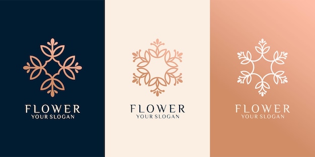 Conjunto de diseño de logotipo de flor de arte de línea de lujo vector premium