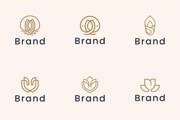 conjunto de diseño de logotipo de flor minimalista de contorno de arte lineal
