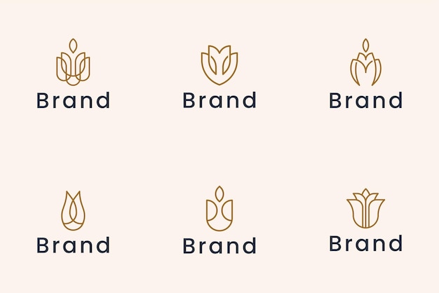 conjunto de diseño de logotipo de flor minimalista de contorno de arte lineal