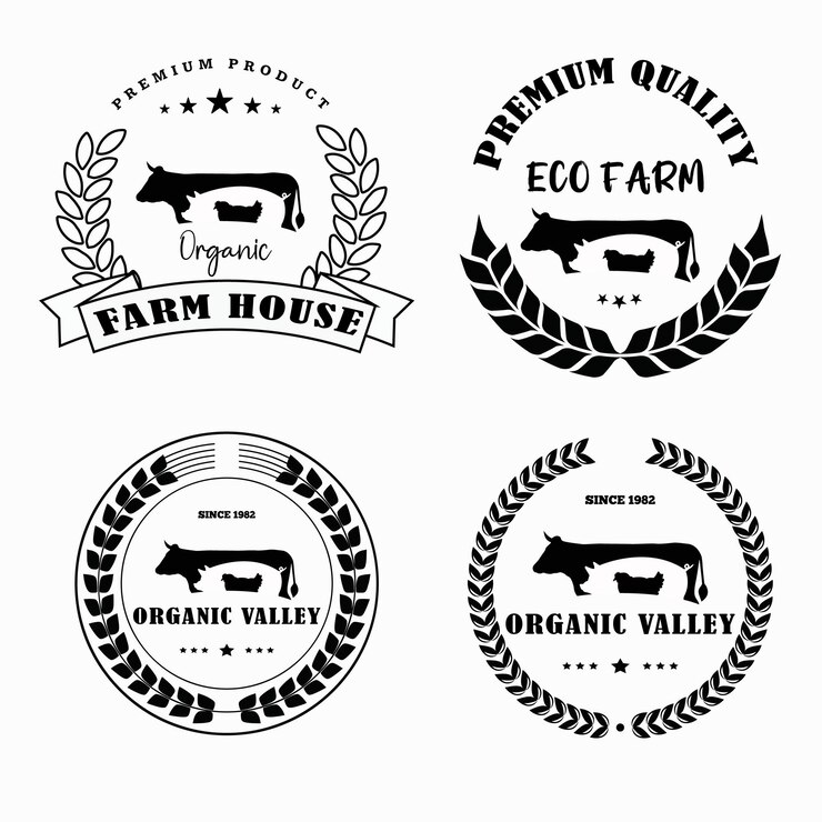 Conjunto de diseño de logotipo de la granja Insignia de granja de ganado vacuno Logotipo de agricultura vintage Diseño del emblema de la tienda orgánica Tem