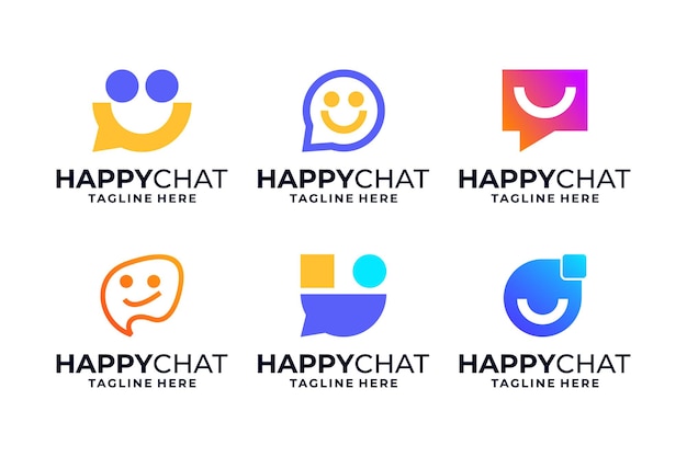 Conjunto de diseño de logotipo de Happy communicate con estilo colorido