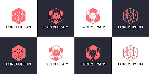 Conjunto de diseño de logotipo hexagonal con concepto moderno Premium Vector