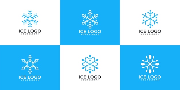 Conjunto de diseño de logotipo de hielo de copo de nieve minimalista