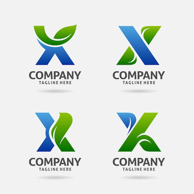 Conjunto de diseño de logotipo de hoja de letra X