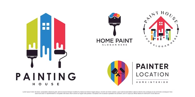 Conjunto de diseño de logotipo de icono de casa de pintura de colección para negocios con elemento creativo vector premium