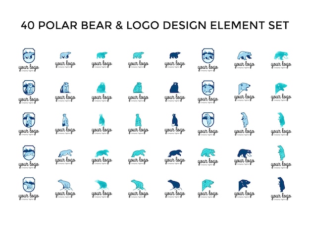 Conjunto de diseño de logotipo de icono de oso polar