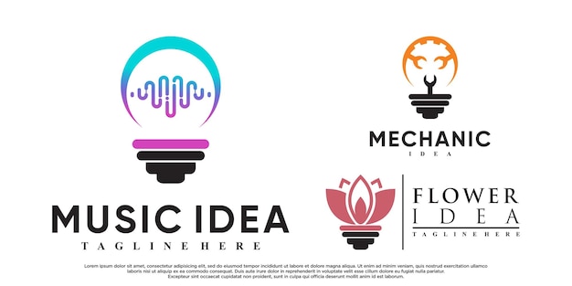 Conjunto de diseño de logotipo de idea con creativo moderno vector premium