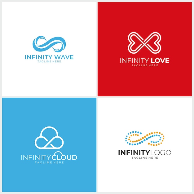 conjunto de diseño de logotipo infinito. ola infinita, amor infinito, nube infinita