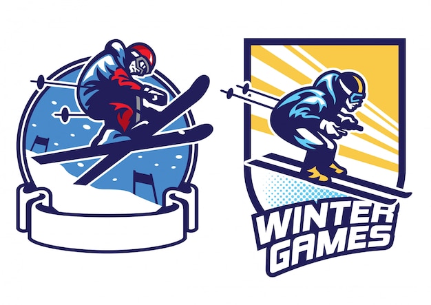 Conjunto de diseño de logotipo de juegos deportivos de esquí