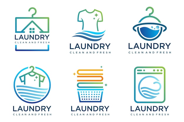 conjunto de diseño de logotipo de lavandería icono de colección para el negocio de servicios de lavandaría ilustración vectorial