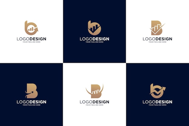 Conjunto de diseño de logotipo de la letra Y con estadística de crecimiento