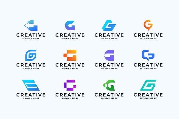 Conjunto de diseño de logotipo de letra G con combinación creativa